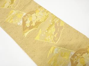 アンティーク　読本に草花・寺院模様織出し袋帯（材料）